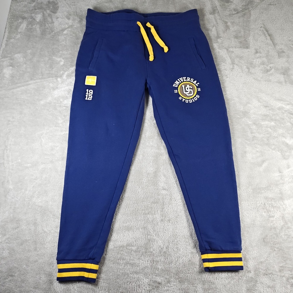 Universal Studios Sweatpants Men Large Blue Embroidered Fleece Joggers 1912 Logo